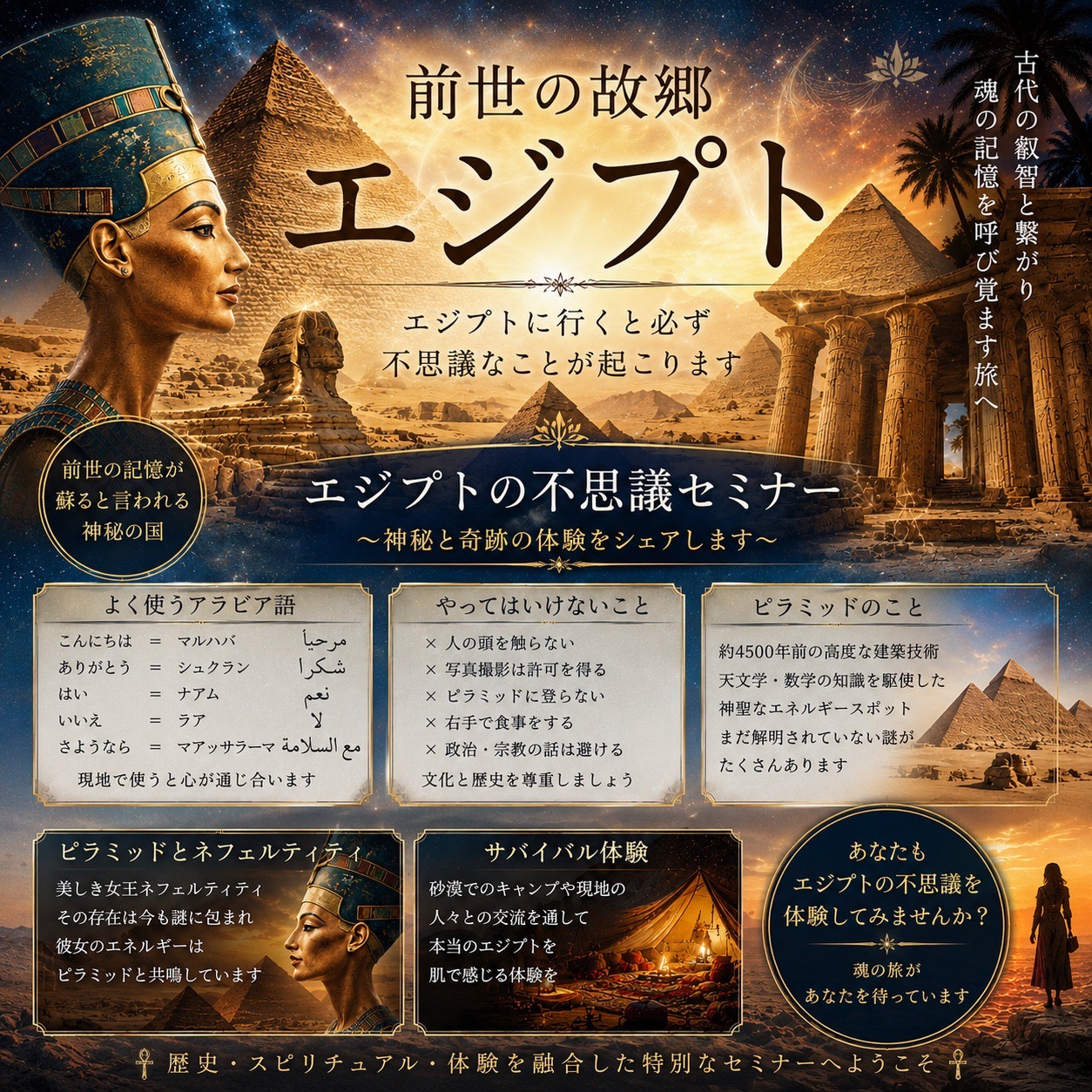エジプトの不思議セミナー - 前世の故郷エジプト、神秘と奇跡の体験をシェアします